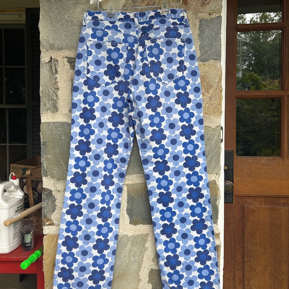 Zara Blue and White Floral Jeans